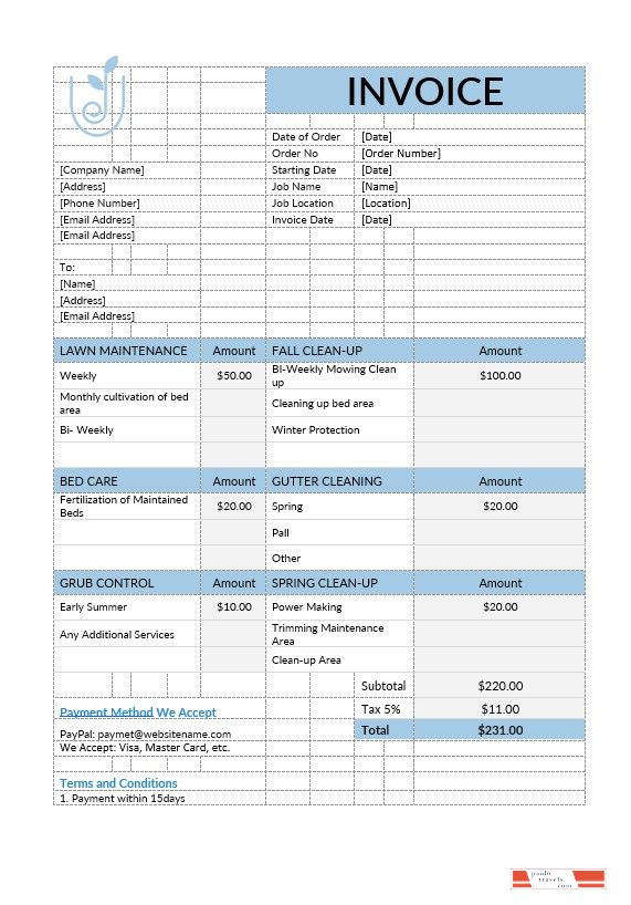 Lawn Care Invoice Template PSD template